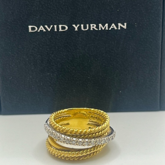 David Yurman 18K Yellow Gold Diamonds Crossover Ring - Picture 1 of 8